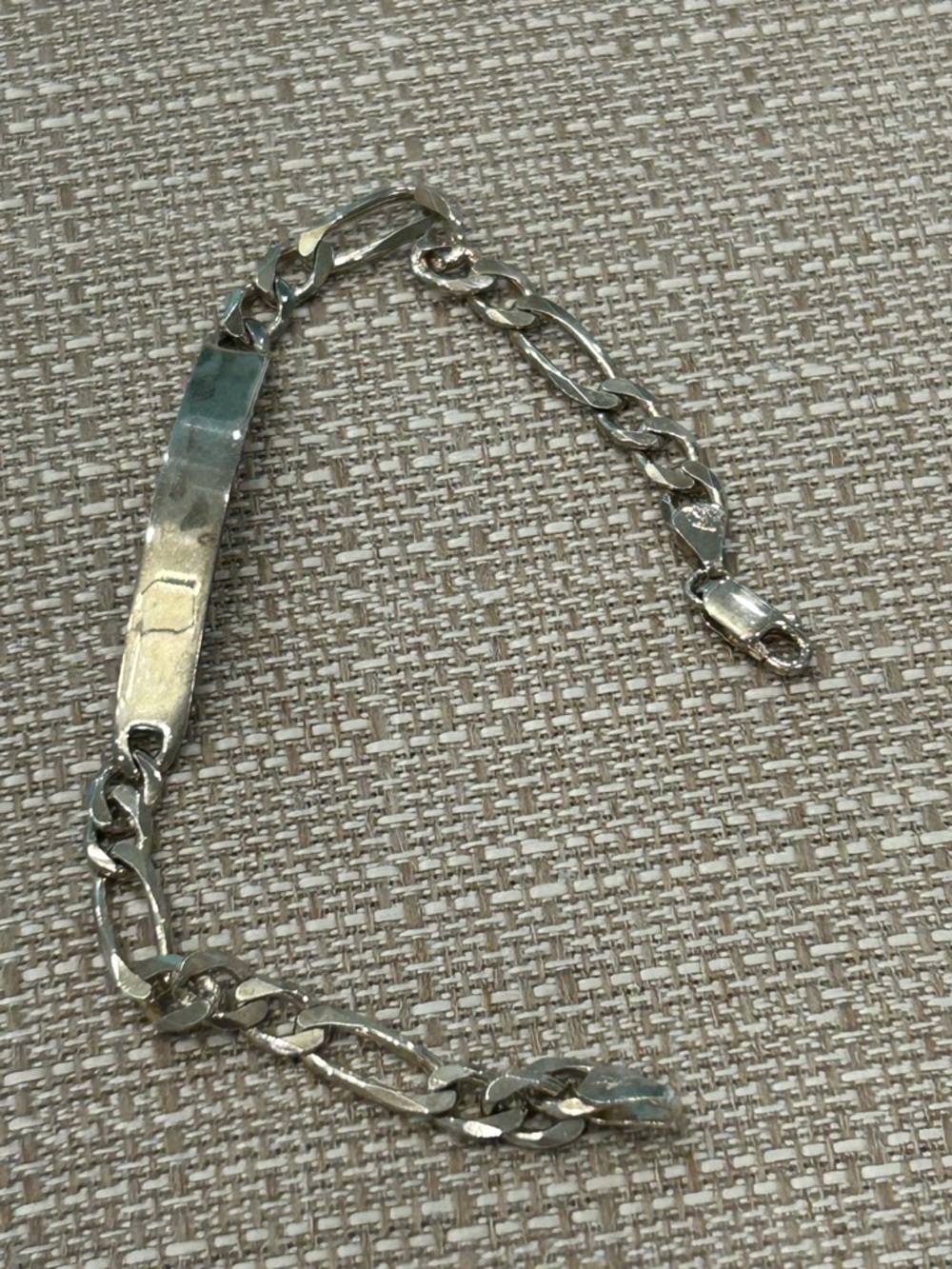 Sterling Silver Figaro ID Bracelet - Silver